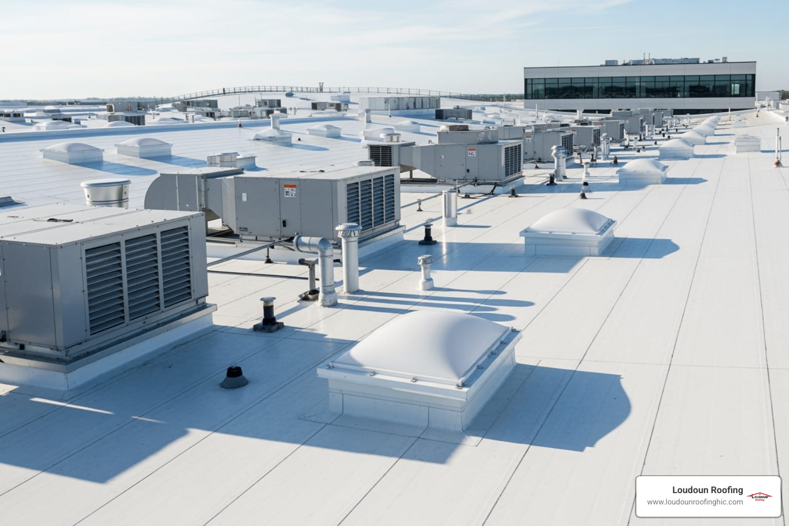 TPO membrane roof on a commercial building in Loudoun County, Virginia