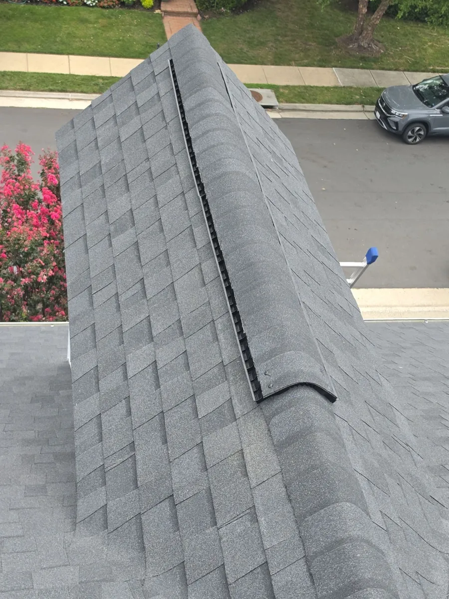 New ridge cap on a finished roof in Ashburn, VA