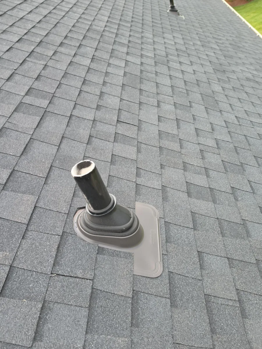 New pipe boot flashing on the finished Hamilton, VA roof