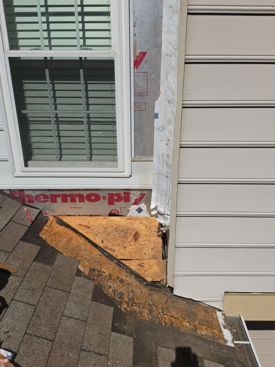 New roof decking installed along the wall during a leak repair in Leesburg, VA
