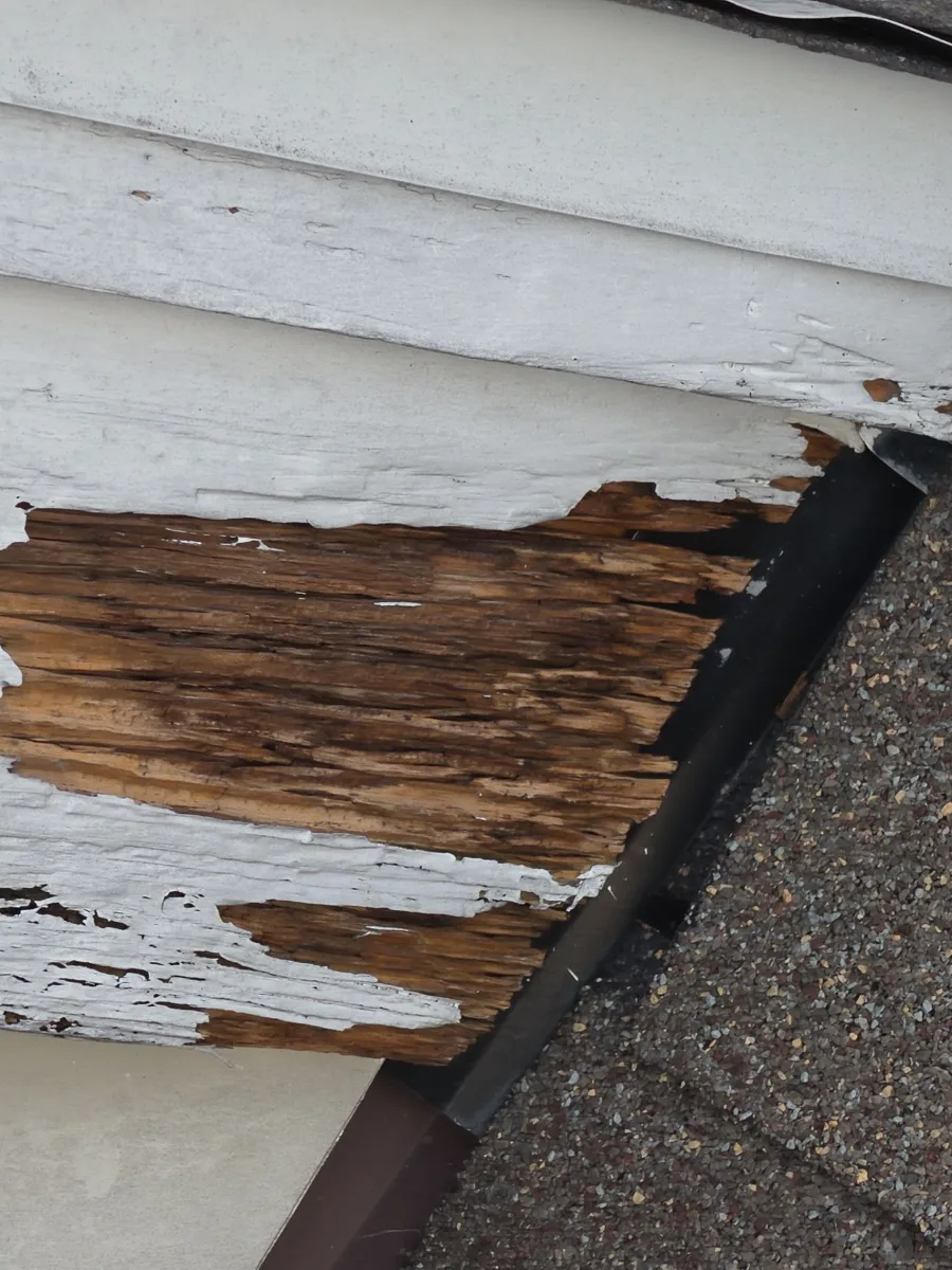 Rotted wood trim where the roof meets the wall in Leesburg, VA