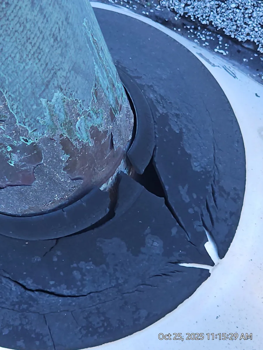 Cracked rubber pipe boot on the old roof in Leesburg, VA