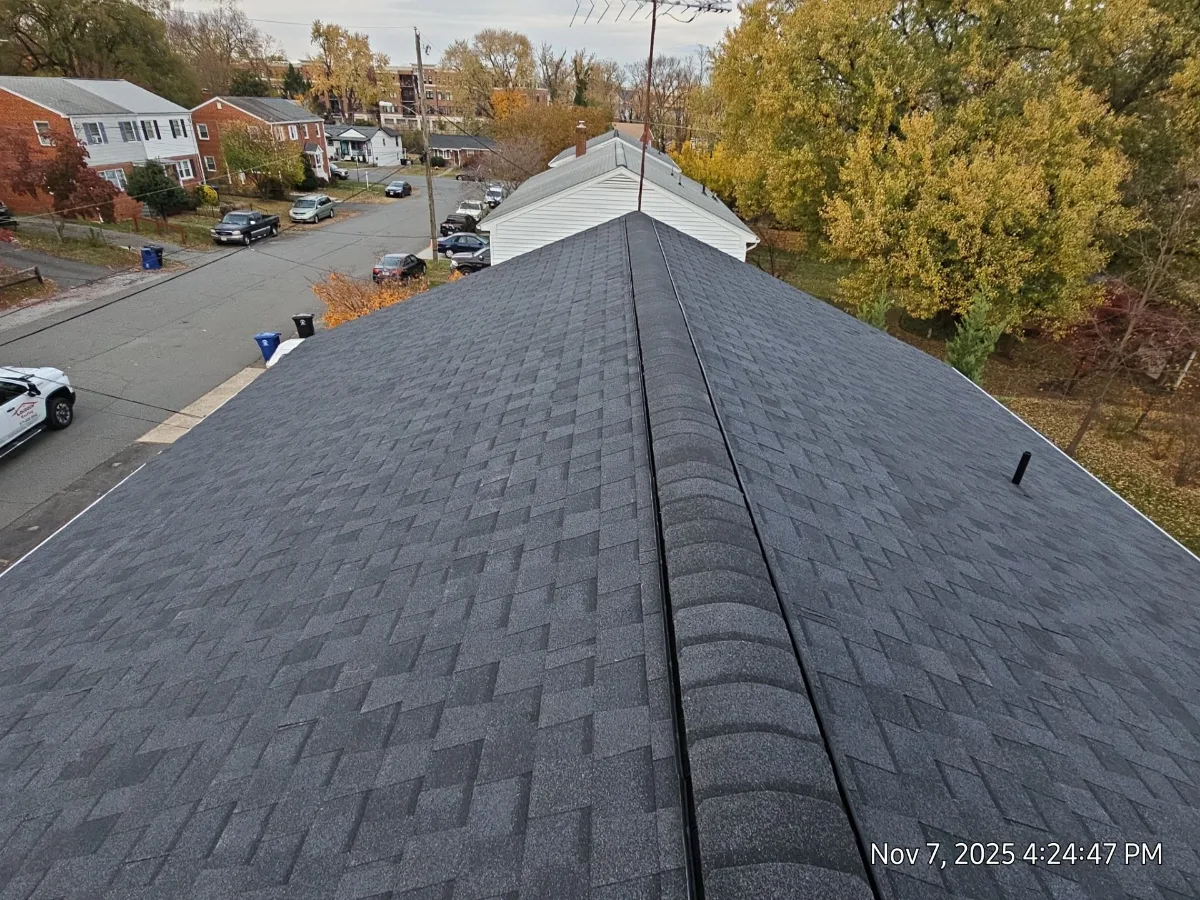Finished CertainTeed Landmark roof in Moire Black on a Leesburg, VA home