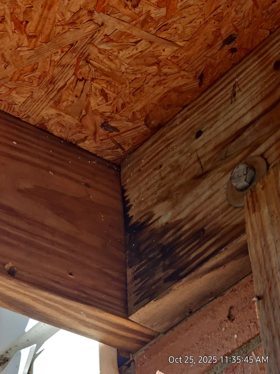 Water-stained wood under the roof edge of a Leesburg, VA home